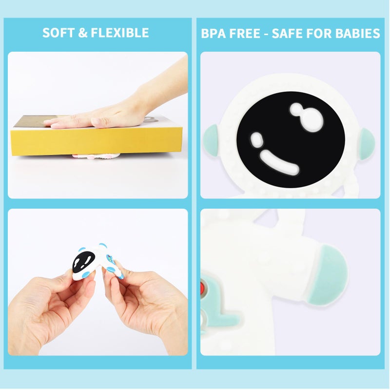 Cuxnoo Baby Teething Spaceman Toy for 3+ Months Infants Sucking, Food Grade Silicon Astronaut Styling Teether, BPA Free (Blue) - Image 3