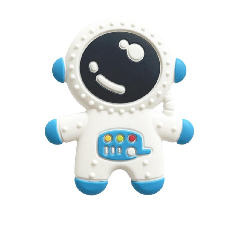 Cuxnoo Baby Teething Spaceman Toy for 3+ Months Infants Sucking, Food Grade Silicon Astronaut Styling Teether, BPA Free (Blue) - Image 1