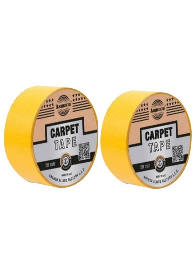 Asmaco Carpet Tape-Double sided adhesive-2pcs- 48mm x 15mtr- 2inch- Transparent- Heavy Duty Carpet tape for Rugs,Carpets,Mats,Runners-Indoor gripping tape double sided adhesive-works on all flooring - Image 1