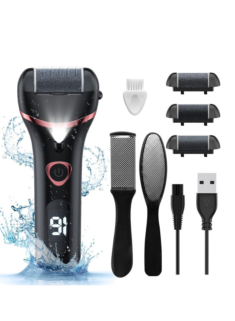 General Electric Foot Callus Remover, Rechargeable Portable Electronic Foot File Pedicure Kits, Waterproof Foot Scrubber File, Professional Pedicure Tools, Foot Care for Dead Skin Ideal Gift, 3 Rollers  - Image 1