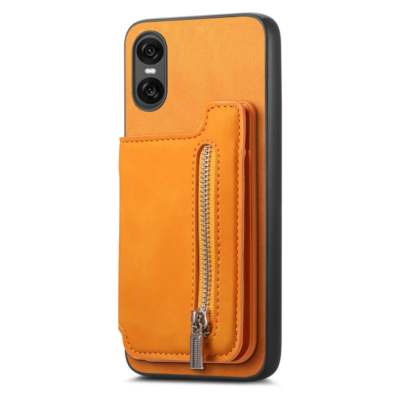 HuHa Protective Cover For Sony Xperia 1 VI Retro MagSafe Zipper Wallet Card Bag Back Phone Case(Yellow) - Image 2