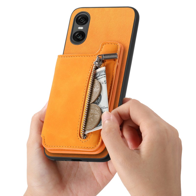 HuHa Protective Cover For Sony Xperia 1 VI Retro MagSafe Zipper Wallet Card Bag Back Phone Case(Yellow) - Image 5