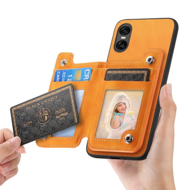 HuHa Protective Cover For Sony Xperia 1 VI Retro MagSafe Zipper Wallet Card Bag Back Phone Case(Yellow) - Image 4