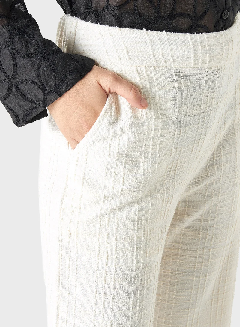 Iconic Textured Tweed Flared Pants with Tape Detail and E