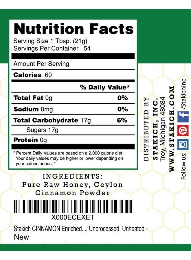 Stakich Cinnamon Enriched Raw Honey - Pure, Unprocessed, Unheated - 40 Ounce - Image 2