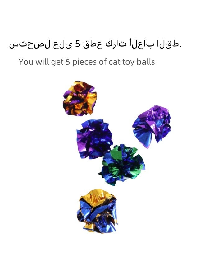 5-Pack Metallic Crinkle Balls for Cats - Irresistible Interactive Kitten Toys with Sparkle & Bounce! (Durable Fun!)Cat Crinkle Ball Toys - Shiny Bouncy Balls for Kittens, Long-Lasting Interactive Play - Image 3