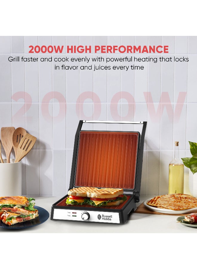 Russell Hobbs Panini Grill Press | 2000W, 180° Open‑Flat , 4‑Slice Capacity, Floating Hinge System, Adjustable Temperature Control | Sandwich, Panini & Multi‑Purpose Electric Grill 2000 W 17999 black - Image 5