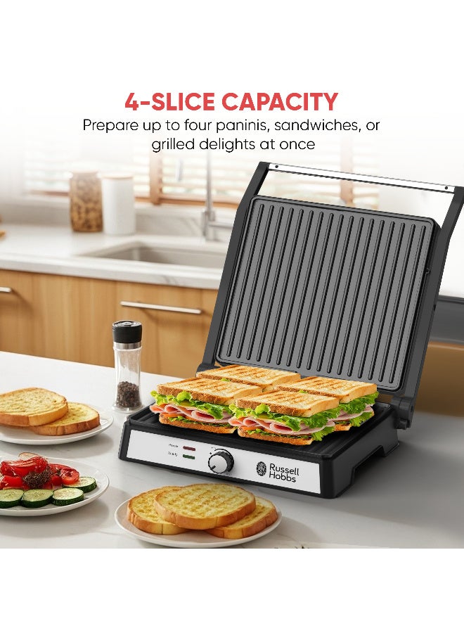 Russell Hobbs Panini Grill Press | 2000W, 180° Open‑Flat , 4‑Slice Capacity, Floating Hinge System, Adjustable Temperature Control | Sandwich, Panini & Multi‑Purpose Electric Grill 2000 W 17999 black - Image 4