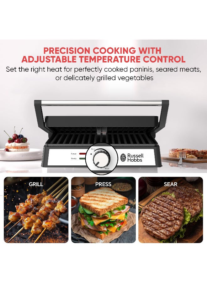 Russell Hobbs Panini Grill Press | 2000W, 180° Open‑Flat , 4‑Slice Capacity, Floating Hinge System, Adjustable Temperature Control | Sandwich, Panini & Multi‑Purpose Electric Grill 2000 W 17999 black - Image 2