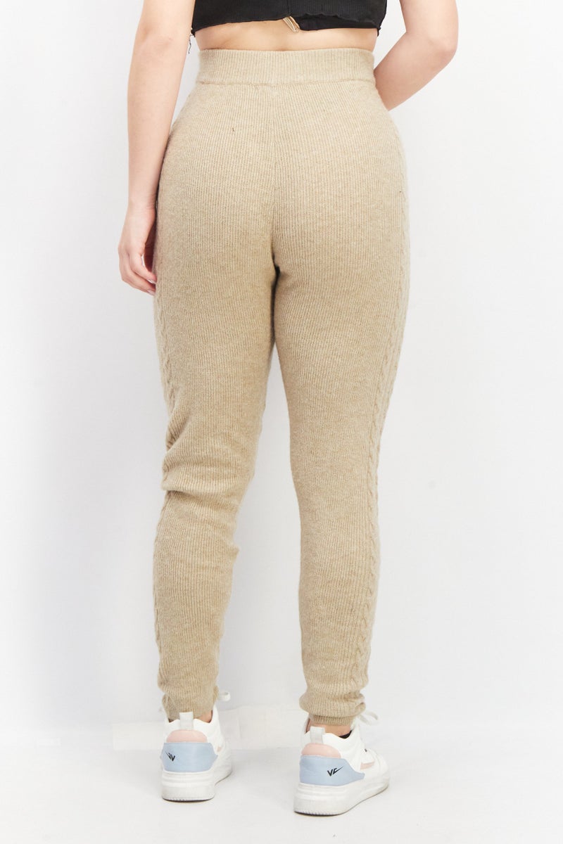 GUESS Women Regular Fit Cable Knit Stretchable Pants, Beige - Image 3