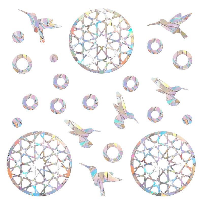 EACILLES 42 Pieces Birds Static Window Clings Anti Collision Window Decals for Bird Strikes  Glass Door Window Stickers  Stop Birds Flying into Windows  Mandala-Hummingbird Style - Image 1