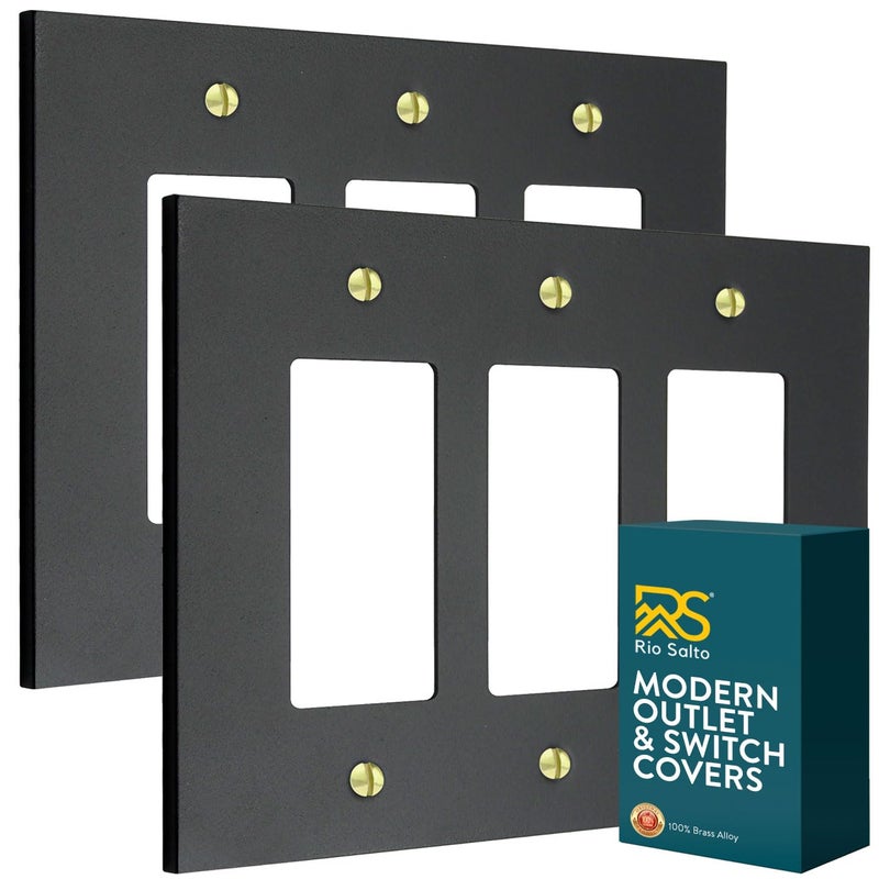 Rio Salto Forge Collection Decorative Matte Black Metal Outlet Covers Light Switch Cover Plate Heavy Gauge 3Gang Triple Rocker Outlet Cover Midsize 694 x 5 2Pack - Image 2