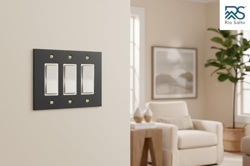 Rio Salto Forge Collection Decorative Matte Black Metal Outlet Covers Light Switch Cover Plate Heavy Gauge 3Gang Triple Rocker Outlet Cover Midsize 694 x 5 2Pack - Image 3