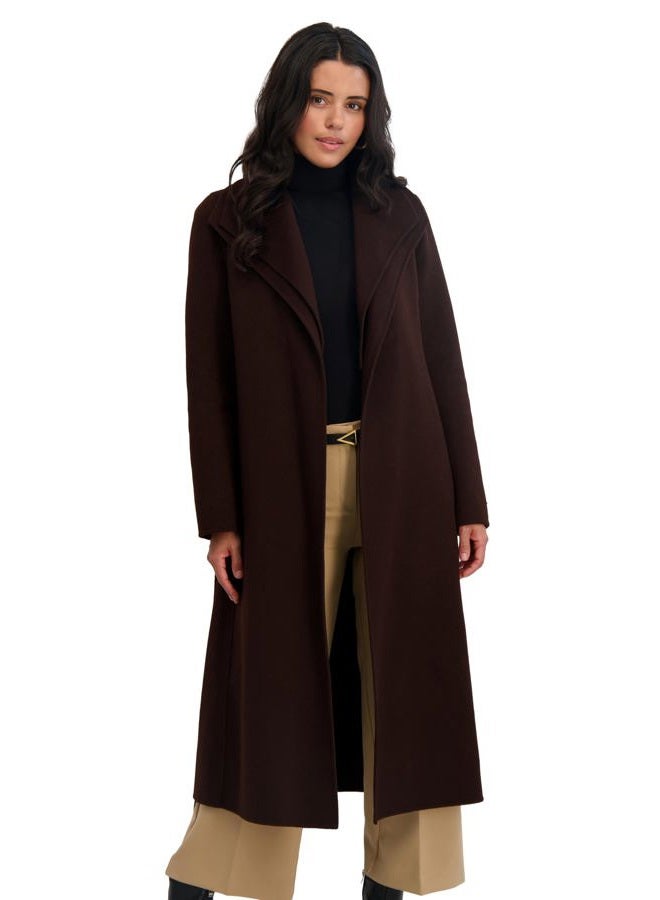 Tahari Women's Slim Fit Double-Faced Soft Blend Wrap Tie Belt – Long Wool Coat, Chocolate, S - Image 1