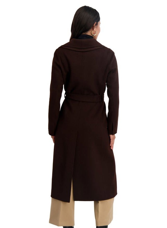 Tahari Women's Slim Fit Double-Faced Soft Blend Wrap Tie Belt – Long Wool Coat, Chocolate, S - Image 3