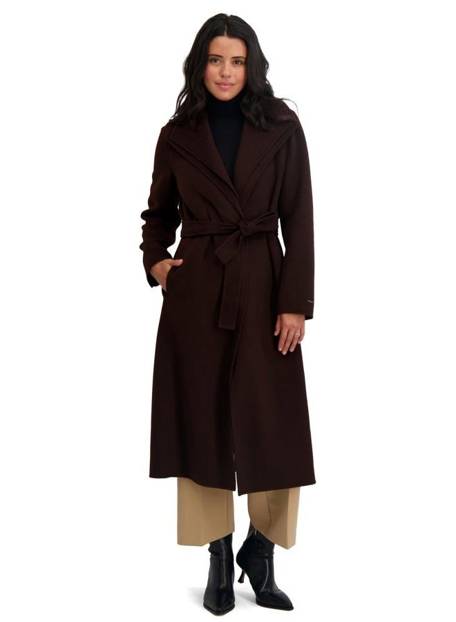 Tahari Women's Slim Fit Double-Faced Soft Blend Wrap Tie Belt – Long Wool Coat, Chocolate, S - Image 2