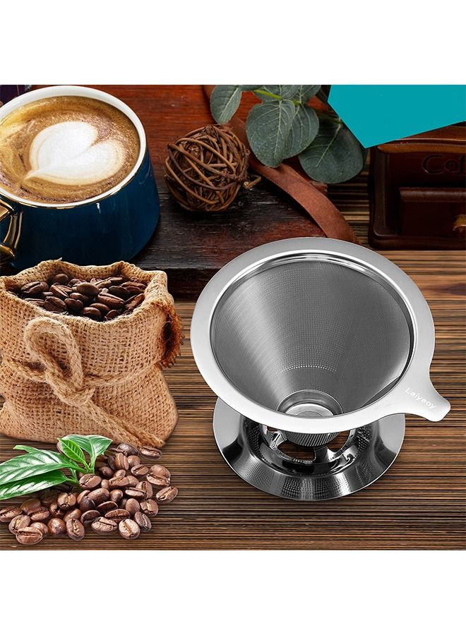 Fanski Stainless Steel Paperless Reusable Coffee Filter, Single Cup Coffee Maker 1-4 Cup With Non-slip Cup Stand - Image 2