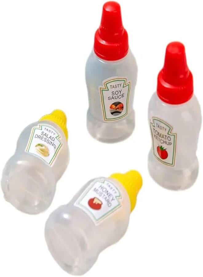 Spaceshoop 4 Pack Mini Ketchup Bottle - 25ml Portable Condiment Bottles for Lunch Boxes, Picnics, Parties, Best Product Supplier PRIME SHOP