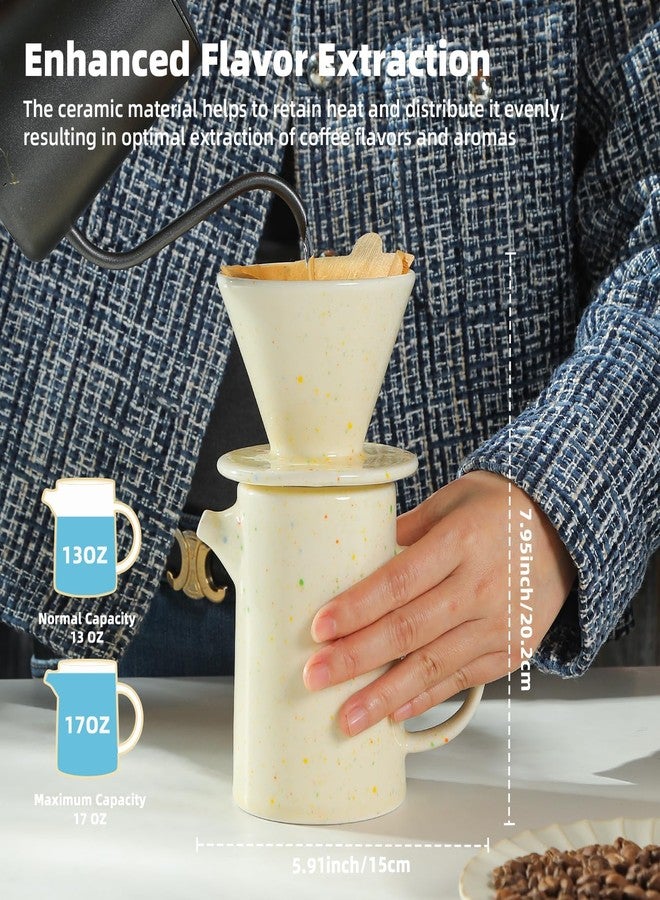 DIF DECO Pour Over Coffee Maker Set,Ceramic Pour Over Coffee Dripper Set with 20 Count Paper Coffee Filters,for Home Café Restaurant Camping,15.8 Ounces(Multi-Color Dot) - Image 2