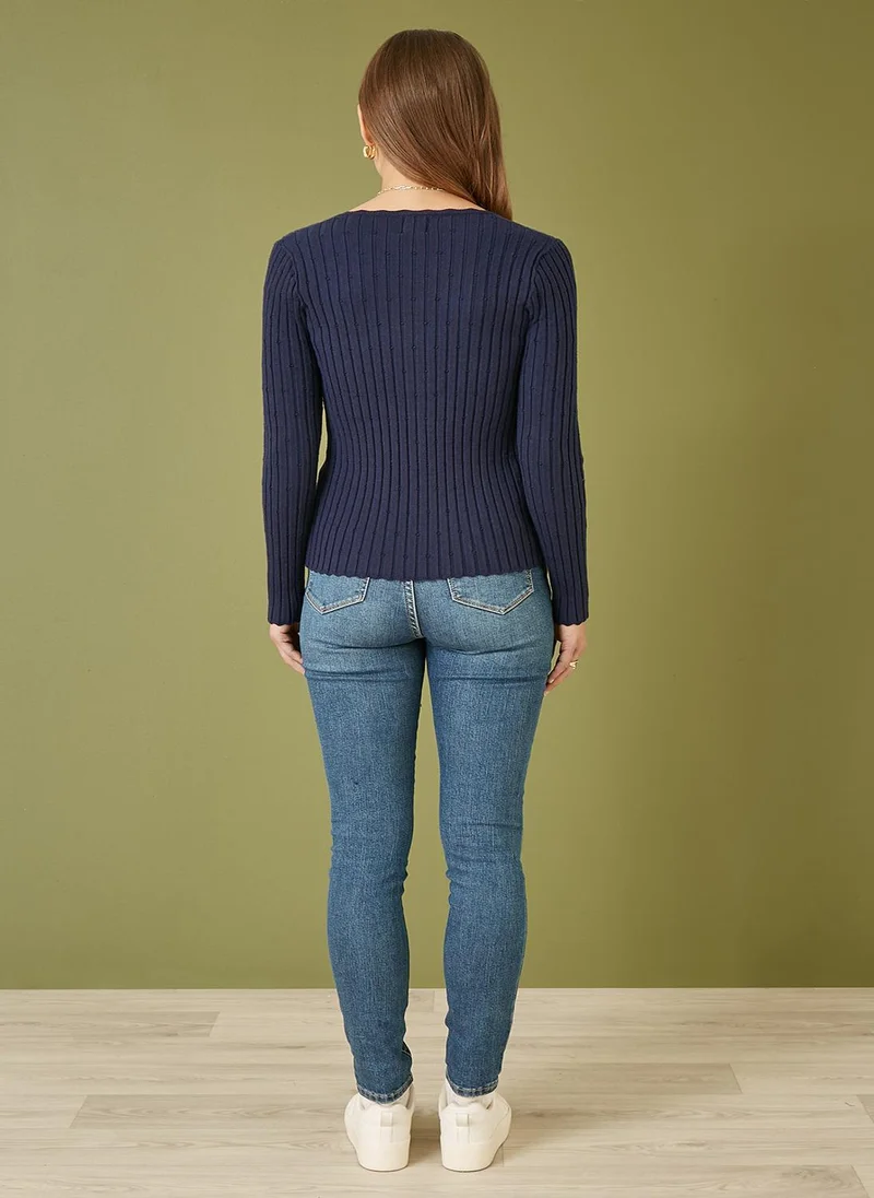Yumi Fitted Rib Button Up Cardigan