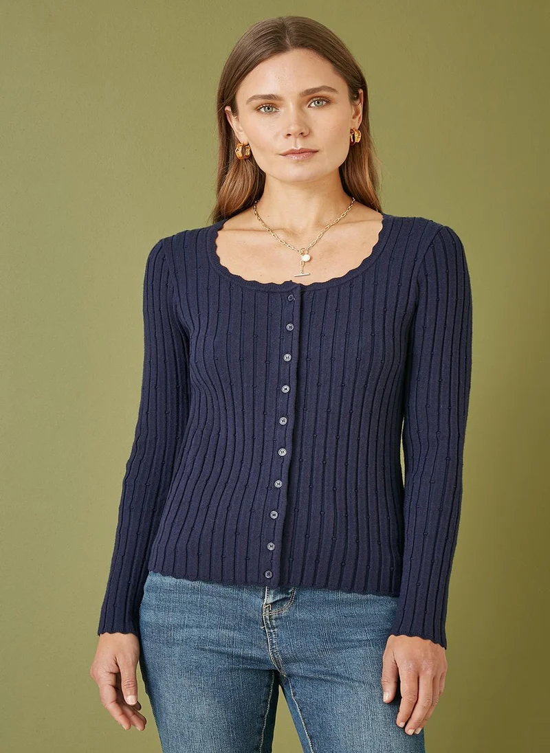 Yumi Fitted Rib Button Up Cardigan