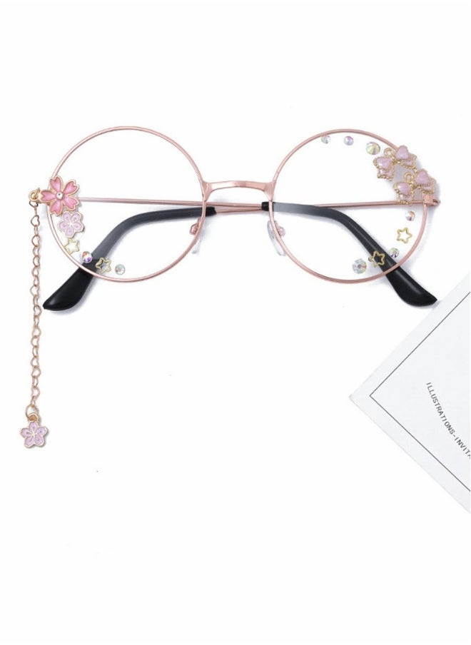 Generic Pendant Glasses, Eyeglass Chains, Round Kawaii Glasses, With Kawaii Chain Accessories, Outfits Cosplay Sakura Flower Circle, Cute Eyeglasses, for Women Girl  - Image 2