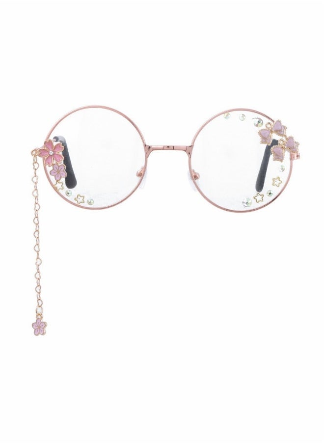 Generic Pendant Glasses, Eyeglass Chains, Round Kawaii Glasses, With Kawaii Chain Accessories, Outfits Cosplay Sakura Flower Circle, Cute Eyeglasses, for Women Girl  - Image 1