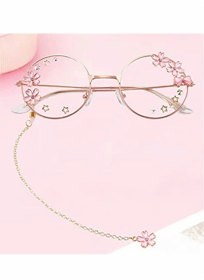 Generic Pendant Glasses, Eyeglass Chains, Round Kawaii Glasses, With Kawaii Chain Accessories, Outfits Cosplay Sakura Flower Circle, Cute Eyeglasses, for Women Girl  - Image 3