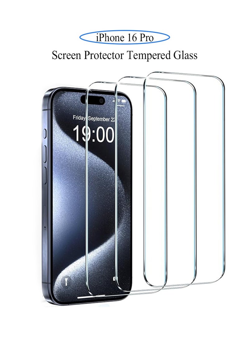 Generic 3 Pcs iPhone 16 Pro Screen Protector,HD Clear Scratch Resistant, Anti-Fingerprint,Bubble Free,9H Tempered Glass Film for iPhone 16 Pro (Clear)  - Image 1