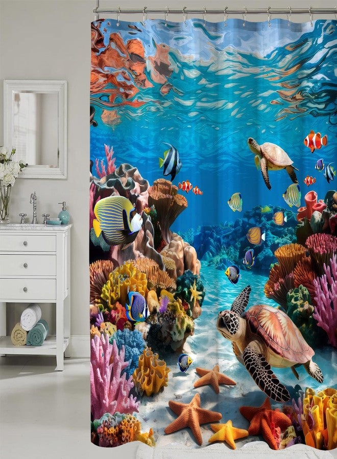 COSEVIER Sea Turtle Shower Curtain Ocean Beach Coastal Seaworld Marine Life Bathroom Curtain Set with Hooks Home Decoration 72x72 Inch Fabric Waterproof - Image 1