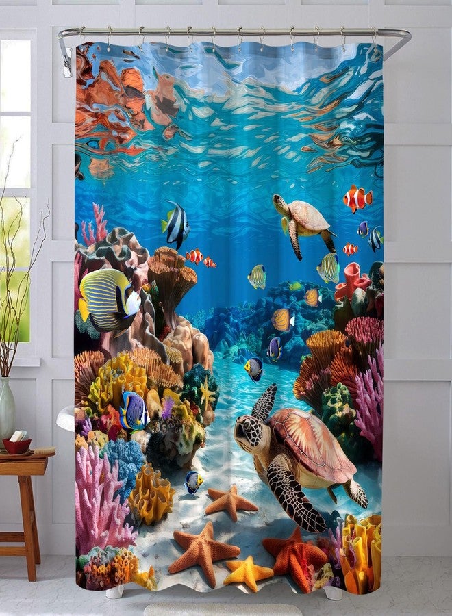 COSEVIER Sea Turtle Shower Curtain Ocean Beach Coastal Seaworld Marine Life Bathroom Curtain Set with Hooks Home Decoration 72x72 Inch Fabric Waterproof - Image 2