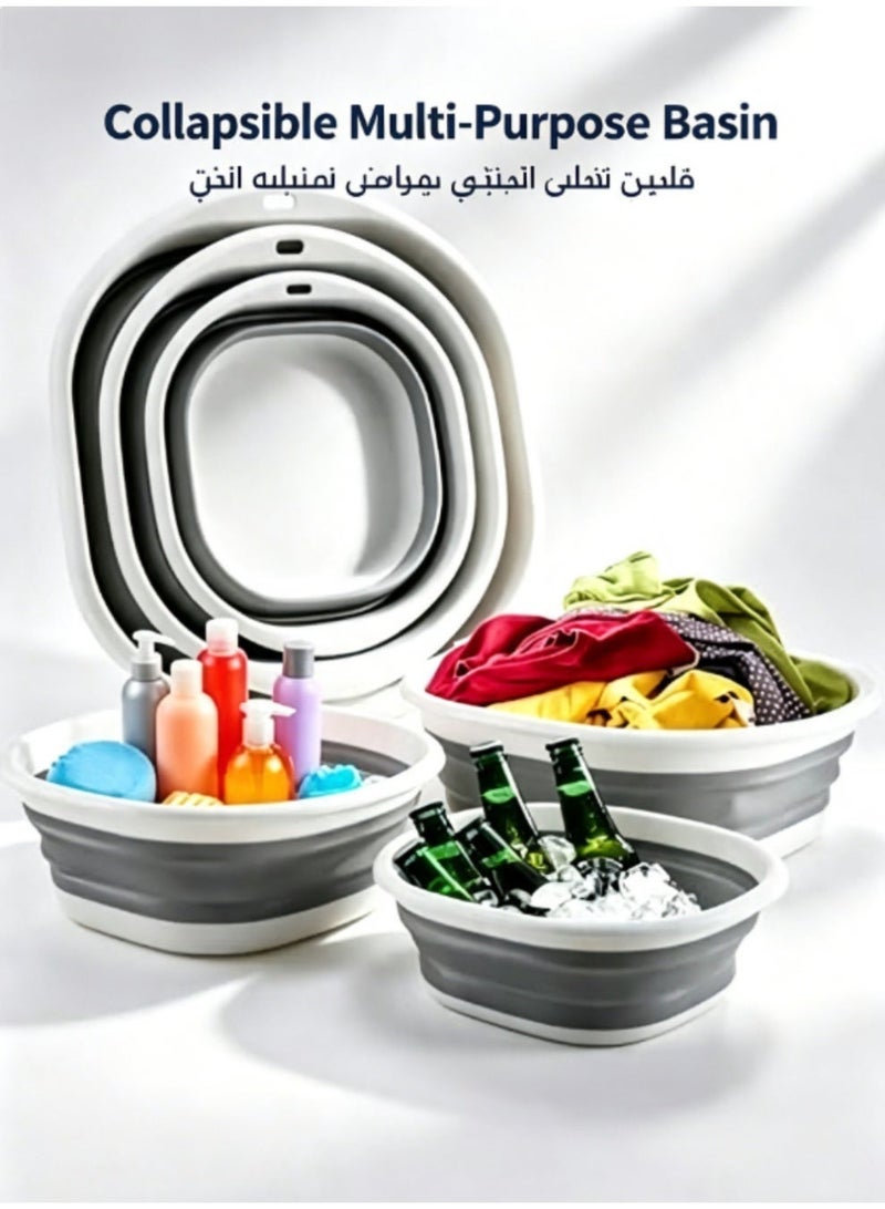 jaexest طقم حوض غسيل قابل للطي 3 قطع – أحجام صغير/متوسط/كبير | حوض بلاستيكي محمول موفر للمساحة للتخييم والسفر والغسيل والمطبخ – دلو متعدد الاستخدامات - Image 1