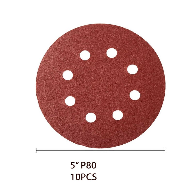 Malfah Enterprises Malfah Sanding Sheet for Random Orbital Sander 5 P 80 Sanding Disc Paper Round 125 Mm Abrasive Sandpaper Set for Random Orbital Sander Polisher 5x80 Grit 10 Pcs  - Image 2