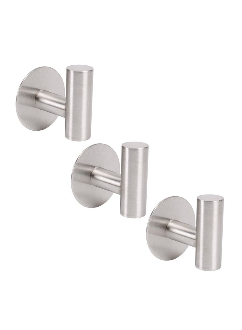 Self Adhesive Stainless Steel Bath Towel Hook Set of 3 No Drilling Wall Mount Robe and Coat Hooks for Bathroom Kitchen Office - Image 1