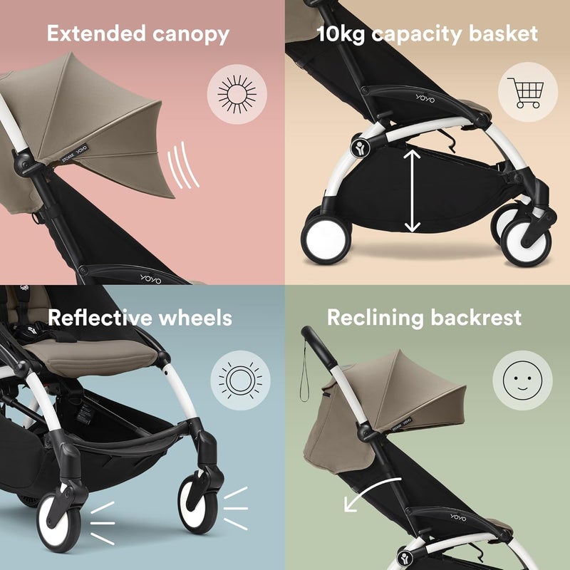 Stokke YOYO3 Baby Stroller with Newborn Shell - White Frame & YOYO 6+ Color Pack - Taupe - Image 5
