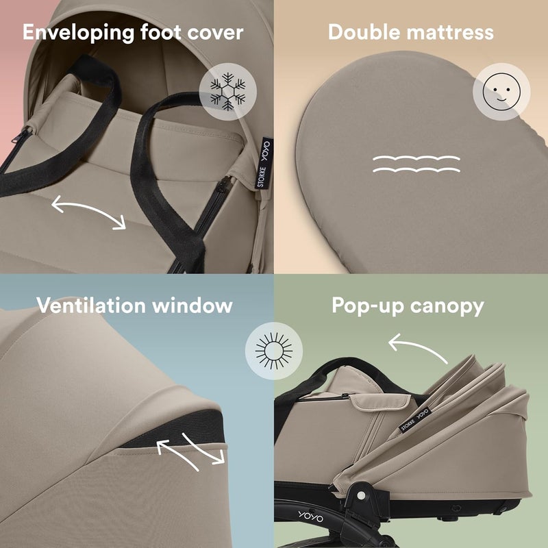 Stokke YOYO3 Baby Stroller with Newborn Shell - White Frame & YOYO 6+ Color Pack - Taupe - Image 3