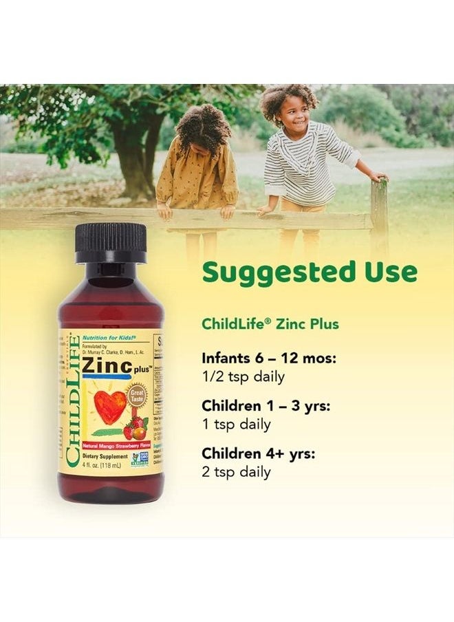 CHILDLIFE ESSENTIALS سائل الزنك بلس من ChildLife Essentials - دعم طبيعي بالكامل لوظيفة الجهاز المناعي المثالية لدى الأطفال، خالٍ من المواد المسببة للحساسية، وغير معدّل وراثيًا، قطرات الزنك للأطفال - بنكهة المانجو والفراولة، 4 أونصة سائلة  - Image 4