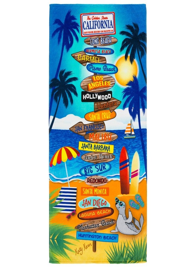 Softerry California Beach Towel 30 x 60 inches 100% Soft Cotton Velour Terry Ideal for The Beach or Pool (California Signs, One Towel) - Image 2