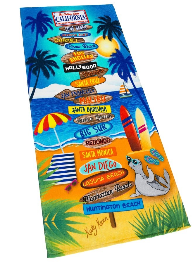Softerry California Beach Towel 30 x 60 inches 100% Soft Cotton Velour Terry Ideal for The Beach or Pool (California Signs, One Towel) - Image 1