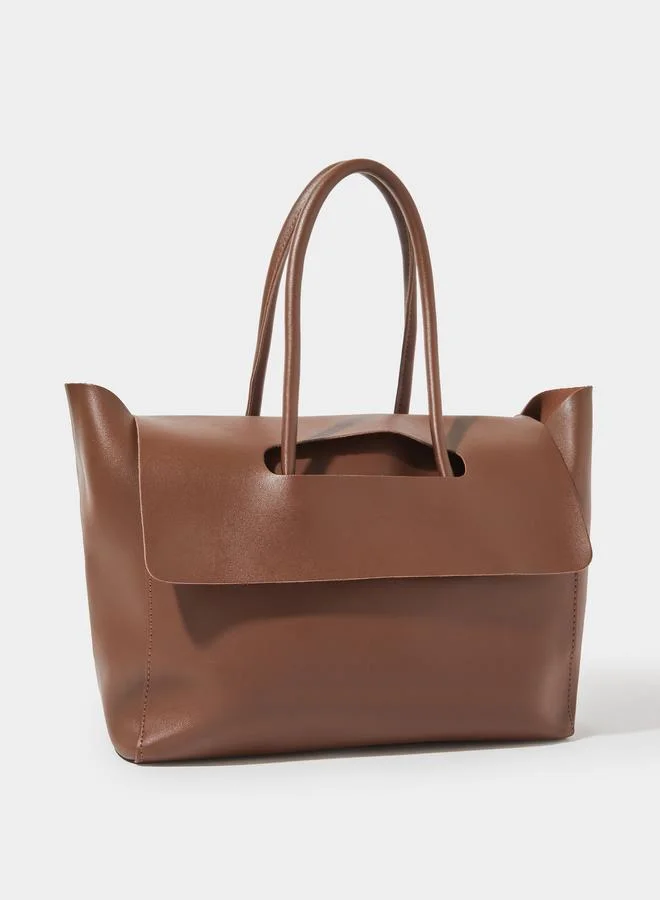 Styli Coffee Brown Cut Out Flap Design Shoulder Bag