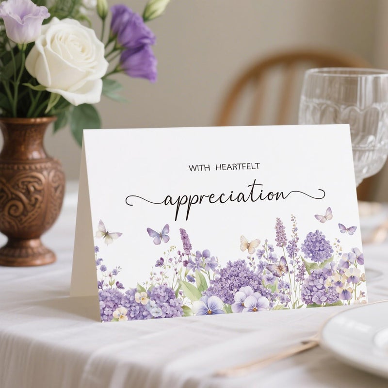 HiABNRT 25 Pack Funeral Thank You Cards with Envelopes, Purple Watercolor Floral Butterfly Design 4x6In Message Inside Sympathy Thank You Card for Funeral Bereavement - Image 3