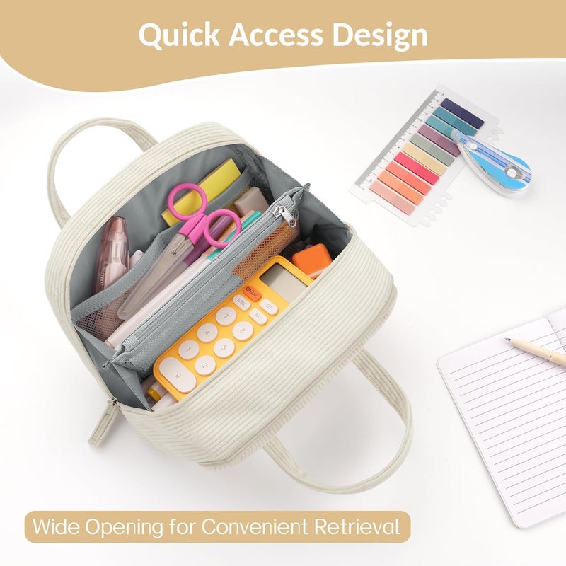 Sooez Large Pencil Case Pouch, Extra Big Pencil Bag with 5 Compartments, Pen Bag Wide Opening, Soft Waffle Pencil Pouch Organizer with Zipper, Cute Aesthetic School Supplies for Girls-Pinkish Orange - Image 5
