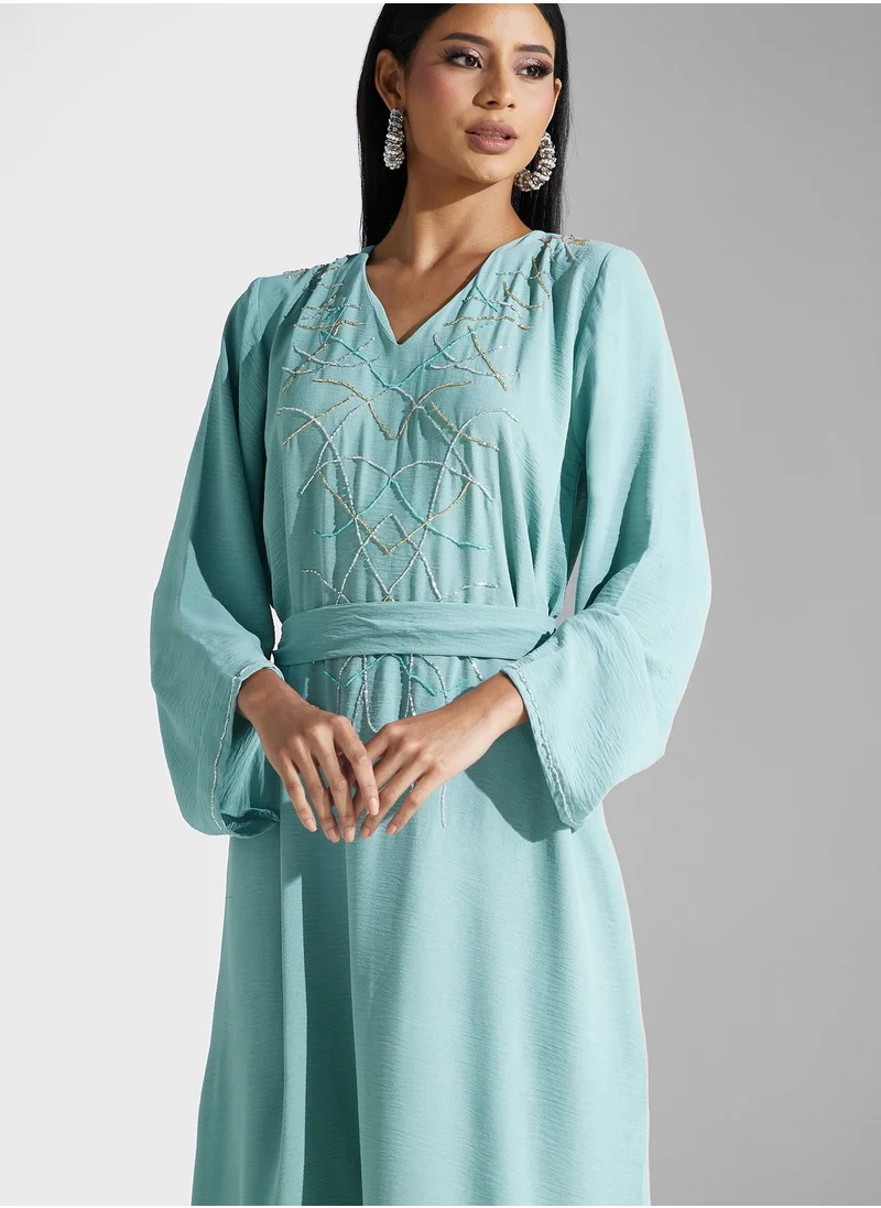 hayas closet Embellished Belted Jalabiya