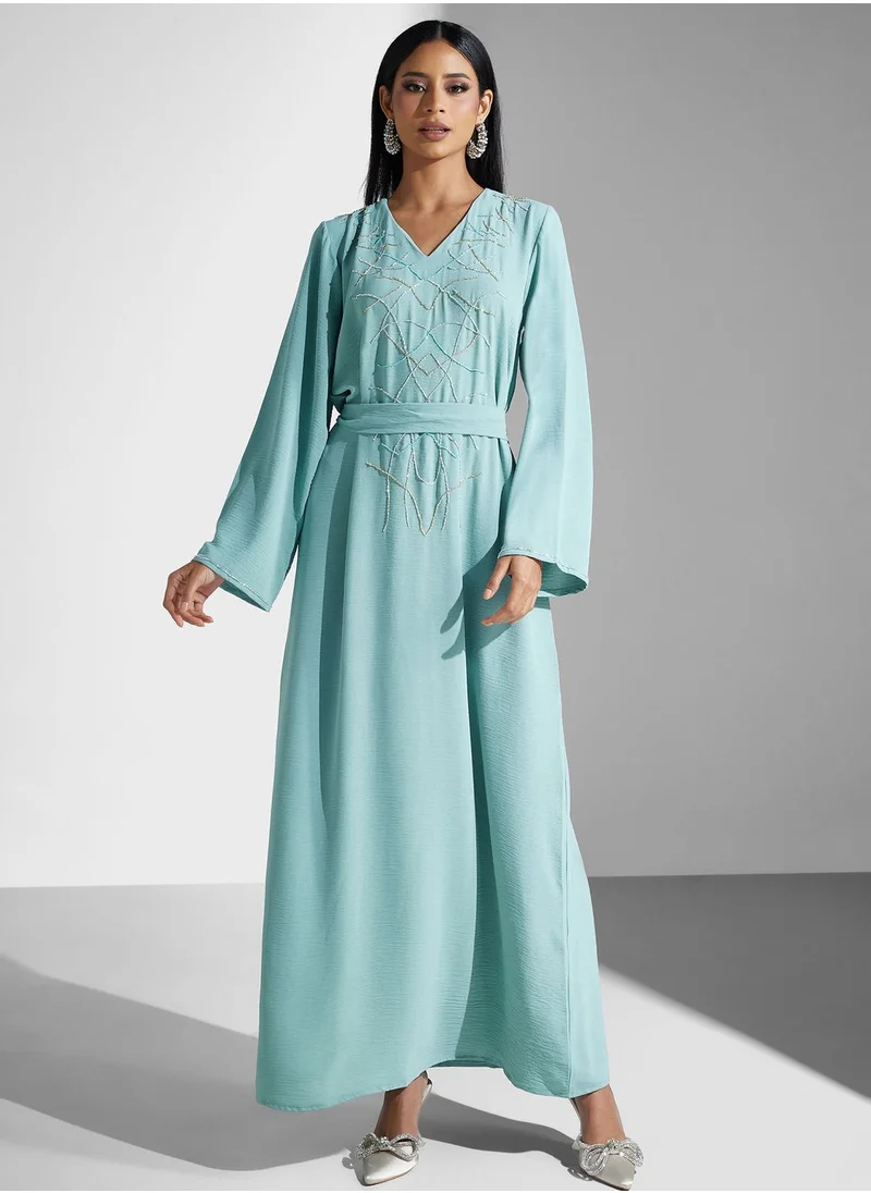 hayas closet Embellished Belted Jalabiya
