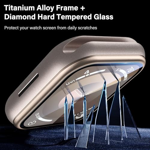 Mr Shield Mr.Shield Tempered Glass Screen Protector Guard For Apple Watch Series 10 SE 46mm, Titanium Alloy [Upgrade Zero Bubble] [Metal Frame] - Gold - Image 5