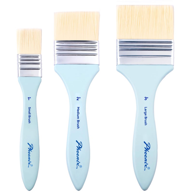 PHOENIX Flat Paint Brush Set 3 Sizes Nylon Large Paint Brushes for Acrylic Painting Gouache Wood Furniture Gesso Varnishes Wall - Image 3