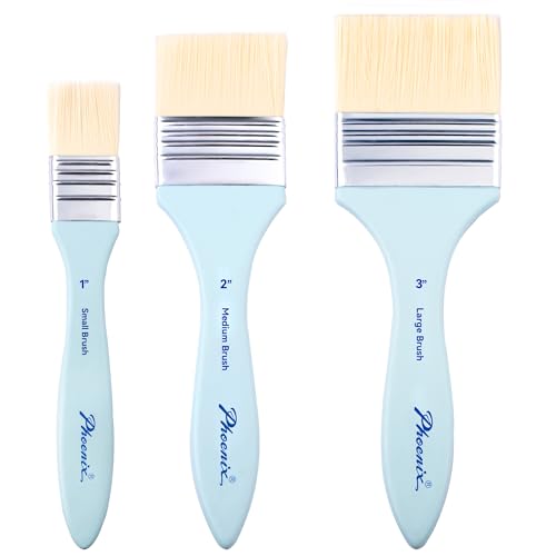 PHOENIX Flat Paint Brush Set 3 Sizes Nylon Large Paint Brushes for Acrylic Painting Gouache Wood Furniture Gesso Varnishes Wall - Image 1