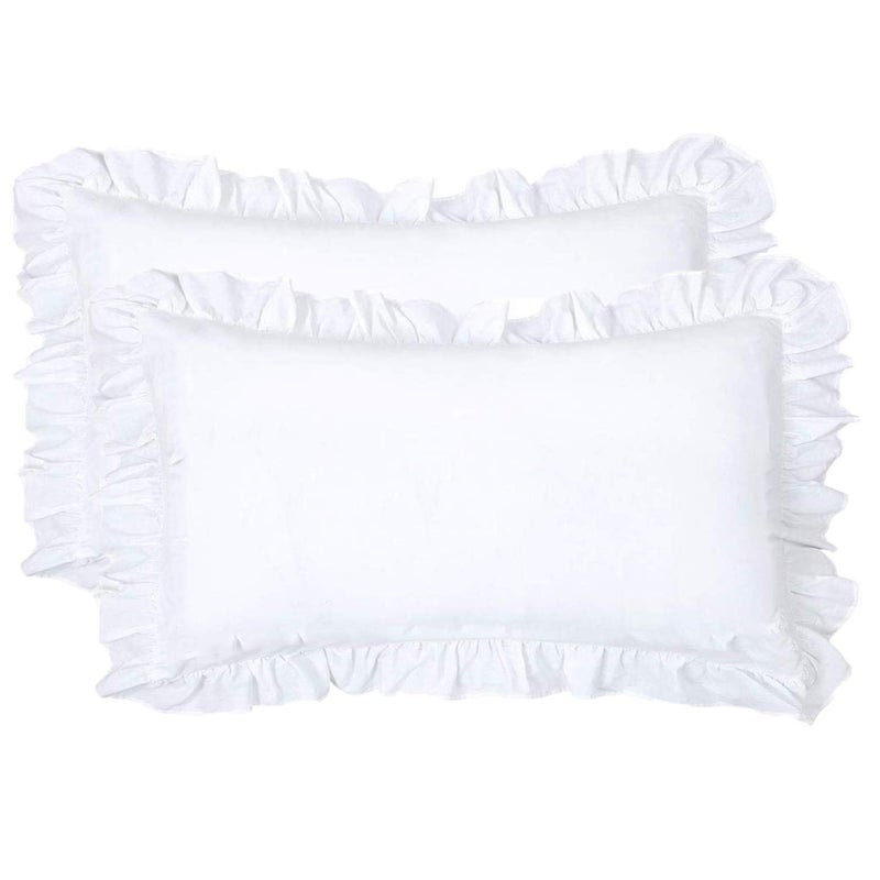 CAWANFLY CAWANFLY Pack of 2 Edge Ruffled White Pillow Cases Queen Size Bedding Pillow Covers with Envelope Closure 20x30inches 