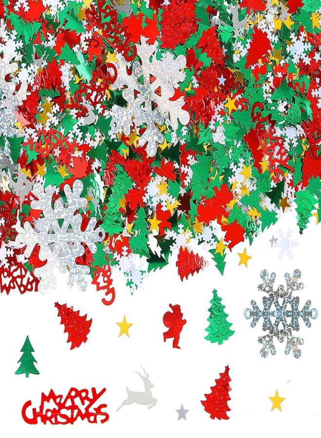 Fovths 4800 Pieces Christmas Confetti Set Mixed Embossed Confetti 100g Metallic Pentagram, Snowflakes, Santa, Pine, Merry Christmas Alphabet, Elk Table Party Decoration - Image 1