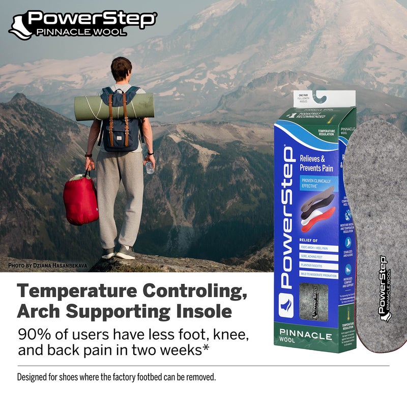 PowerStep Pinnacle Wool Orthotic Insoles, Arch Support, Temperature Control Insoles, Plantar Fasciitis Pain Relief, Mild Pronation, Unisex, Made in the USA (Men's 5-5.5 / Women's 7-7.5) - Image 2